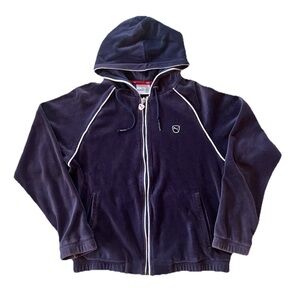 PUMA Vintage Woman’s Velvet Velour Track Jacket Full Zip Navy Blue Sz Medium